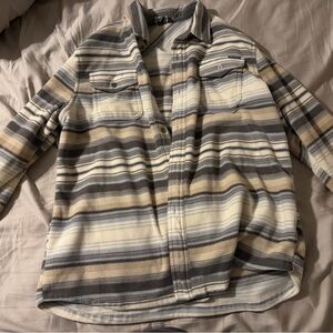 Eddie Bauer Fleece Plaid Shirt in Gray and Cream